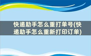 快递助手怎么重打单号(快递助手怎么重新打印订单)