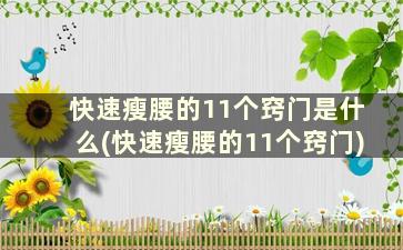 快速瘦腰的11个窍门是什么(快速瘦腰的11个窍门)