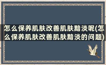 怎么保养肌肤改善肌肤黯淡呢(怎么保养肌肤改善肌肤黯淡的问题)