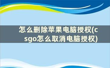 怎么删除苹果电脑授权(csgo怎么取消电脑授权)