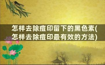 怎样去除痘印留下的黑色素(怎样去除痘印最有效的方法)