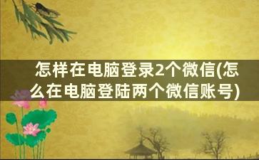 怎样在电脑登录2个微信(怎么在电脑登陆两个微信账号)