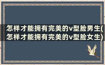 怎样才能拥有完美的v型脸男生(怎样才能拥有完美的v型脸女生)