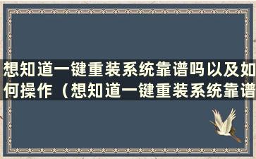 想知道一键重装系统靠谱吗以及如何操作（想知道一键重装系统靠谱吗？知乎）