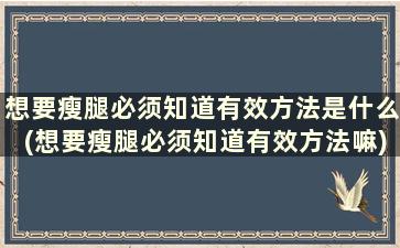 想要瘦腿必须知道有效方法是什么(想要瘦腿必须知道有效方法嘛)