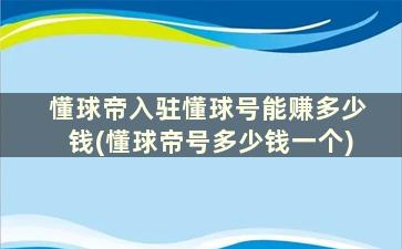 懂球帝入驻懂球号能赚多少钱(懂球帝号多少钱一个)