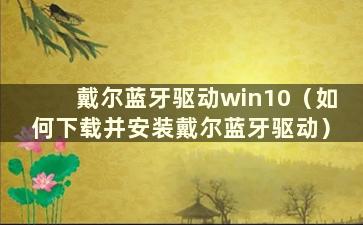 戴尔蓝牙驱动win10（如何下载并安装戴尔蓝牙驱动）