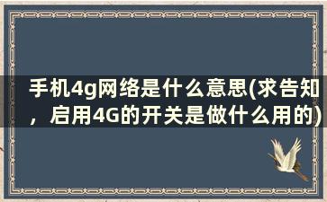 手机4g网络是什么意思(求告知，启用4G的开关是做什么用的)