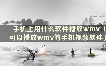 手机上用什么软件播放wmv（可以播放wmv的手机视频软件）