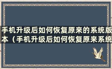 手机升级后如何恢复原来的系统版本（手机升级后如何恢复原来系统版本的数据）