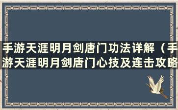 手游天涯明月剑唐门功法详解（手游天涯明月剑唐门心技及连击攻略）