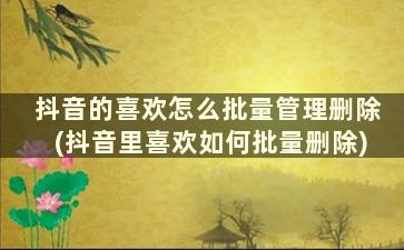 抖音的喜欢怎么批量管理删除(抖音里喜欢如何批量删除)