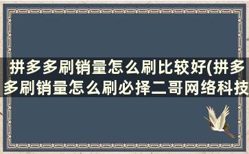 拼多多刷销量怎么刷比较好(拼多多刷销量怎么刷必择二哥网络科技)