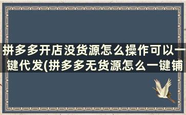 拼多多开店没货源怎么操作可以一键代发(拼多多无货源怎么一键铺货)