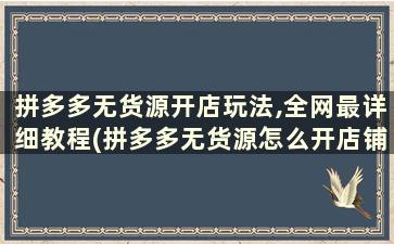 拼多多无货源开店玩法,全网最详细教程(拼多多无货源怎么开店铺)