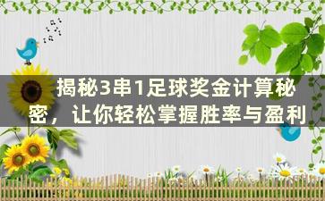 揭秘3串1足球奖金计算秘密，让你轻松掌握胜率与盈利