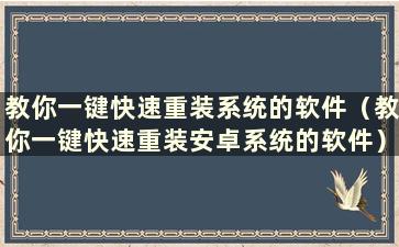 教你一键快速重装系统的软件（教你一键快速重装安卓系统的软件）