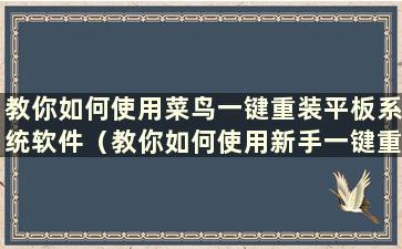 教你如何使用菜鸟一键重装平板系统软件（教你如何使用新手一键重装平板系统软件）