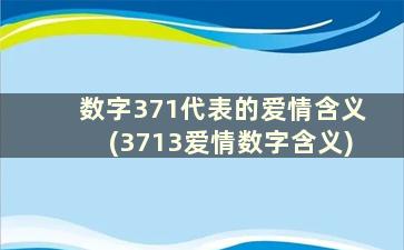 数字371代表的爱情含义(3713爱情数字含义)