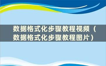 数据格式化步骤教程视频（数据格式化步骤教程图片）