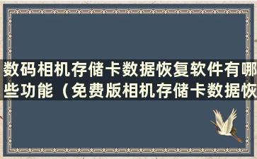 数码相机存储卡数据恢复软件有哪些功能（免费版相机存储卡数据恢复软件）