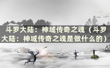 斗罗大陆：神域传奇之魂（斗罗大陆：神域传奇之魂是做什么的）