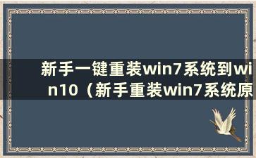 新手一键重装win7系统到win10（新手重装win7系统原版）