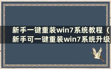 新手一键重装win7系统教程（新手可一键重装win7系统升级win10）