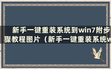 新手一键重装系统到win7附步骤教程图片（新手一键重装系统win10教程）