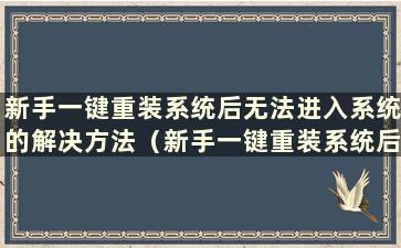 新手一键重装系统后无法进入系统的解决方法（新手一键重装系统后无法进入系统）