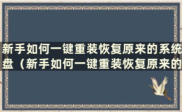 新手如何一键重装恢复原来的系统盘（新手如何一键重装恢复原来的系统）