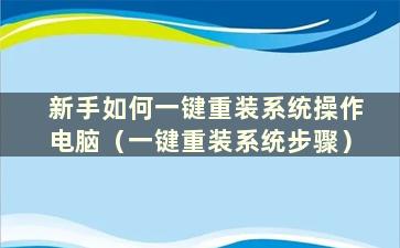 新手如何一键重装系统操作电脑（一键重装系统步骤）