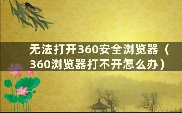 无法打开360安全浏览器（360浏览器打不开怎么办）