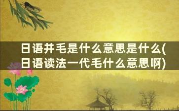 日语并毛是什么意思是什么(日语读法一代毛什么意思啊)