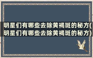 明星们有哪些去除黄褐斑的秘方(明星们有哪些去除黄褐斑的秘方)