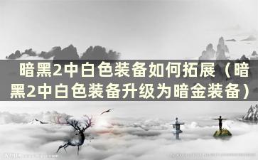 暗黑2中白色装备如何拓展（暗黑2中白色装备升级为暗金装备）