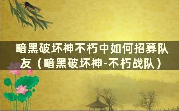 暗黑破坏神不朽中如何招募队友（暗黑破坏神-不朽战队）