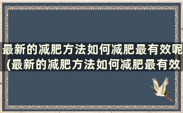 最新的减肥方法如何减肥最有效呢(最新的减肥方法如何减肥最有效)