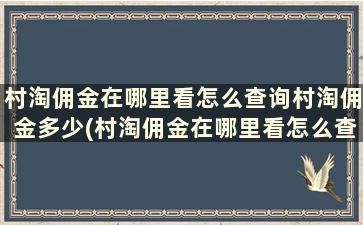 村淘佣金在哪里看怎么查询村淘佣金多少(村淘佣金在哪里看怎么查询村淘佣金明细)