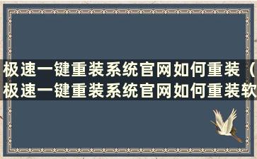 极速一键重装系统官网如何重装（极速一键重装系统官网如何重装软件）