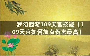 梦幻西游109天宫技能（109天宫如何加点伤害最高）