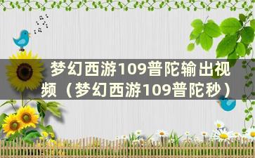 梦幻西游109普陀输出视频（梦幻西游109普陀秒）