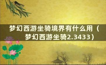 梦幻西游坐骑境界有什么用（梦幻西游坐骑2.3433）