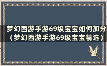 梦幻西游手游69级宝宝如何加分（梦幻西游手游69级宝宝精选）