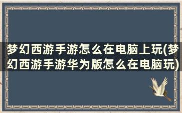 梦幻西游手游怎么在电脑上玩(梦幻西游手游华为版怎么在电脑玩)