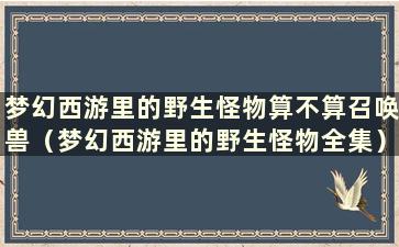 梦幻西游里的野生怪物算不算召唤兽（梦幻西游里的野生怪物全集）