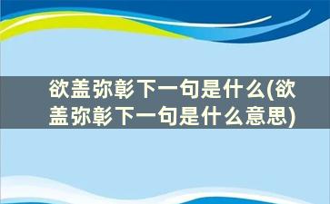 欲盖弥彰下一句是什么(欲盖弥彰下一句是什么意思)