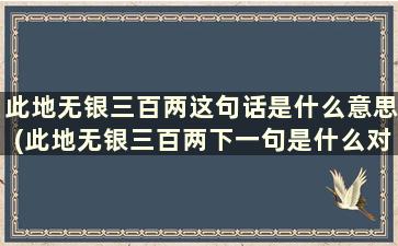 此地无银三百两这句话是什么意思(此地无银三百两下一句是什么对联)