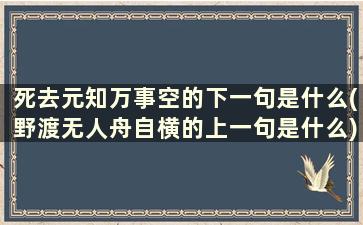 死去元知万事空的下一句是什么(野渡无人舟自横的上一句是什么)