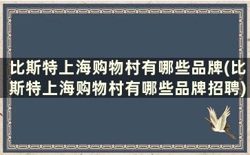 比斯特上海购物村有哪些品牌(比斯特上海购物村有哪些品牌招聘)